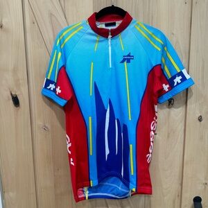 Assos Cycling Jersey full zip Size XL Red Blue MADE IN SWITZERLAND